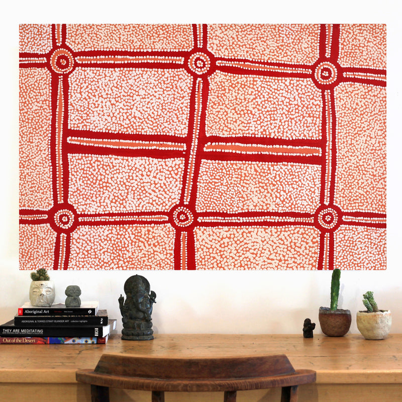 Aboriginal Artwork by Sharoline Nampijinpa Frank, Ngapa Jukurrpa (Water Dreaming) - Puyurru, 91x61cm