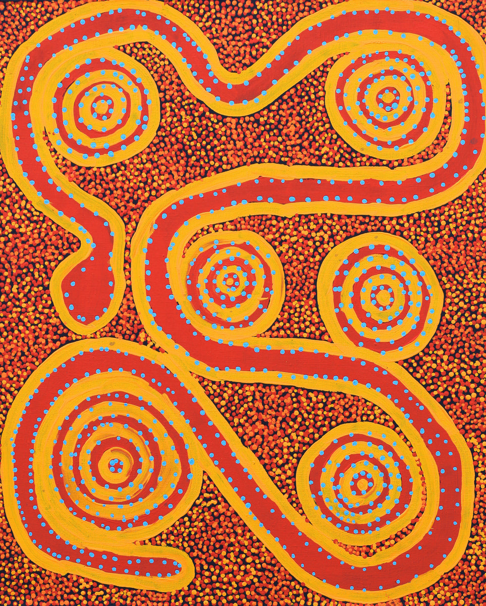 Aboriginal Art by Sharoline Nampijinpa Frank,  Warna Jukurrpa (Snake Dreaming), 76x61cm - ART ARK®