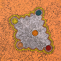 Aboriginal Artwork by Shemaiah Napanangka Granites, Mina Mina Jukurrpa, 30x30cm