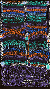 Aboriginal Artwork by Sheree Napurrurla Wayne, Lukarrara Jukurrpa (Desert Fringe-rush Seed Dreaming), 107x61cm