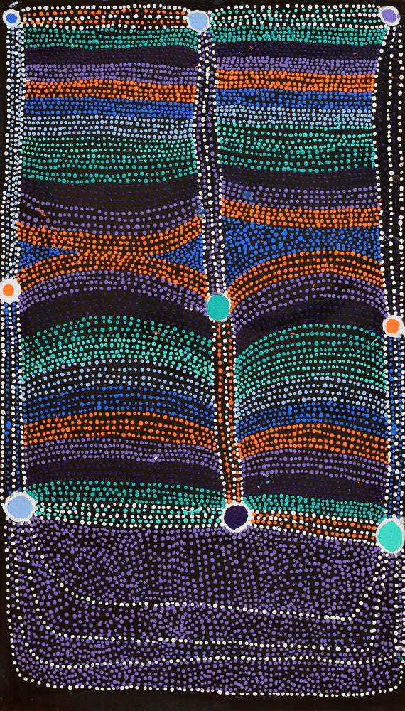 Aboriginal Artwork by Sheree Napurrurla Wayne, Lukarrara Jukurrpa (Desert Fringe-rush Seed Dreaming), 107x61cm