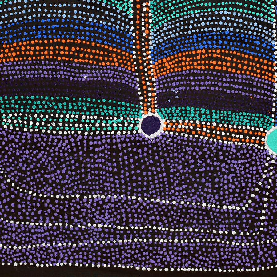 Aboriginal Artwork by Sheree Napurrurla Wayne, Lukarrara Jukurrpa (Desert Fringe-rush Seed Dreaming), 107x61cm