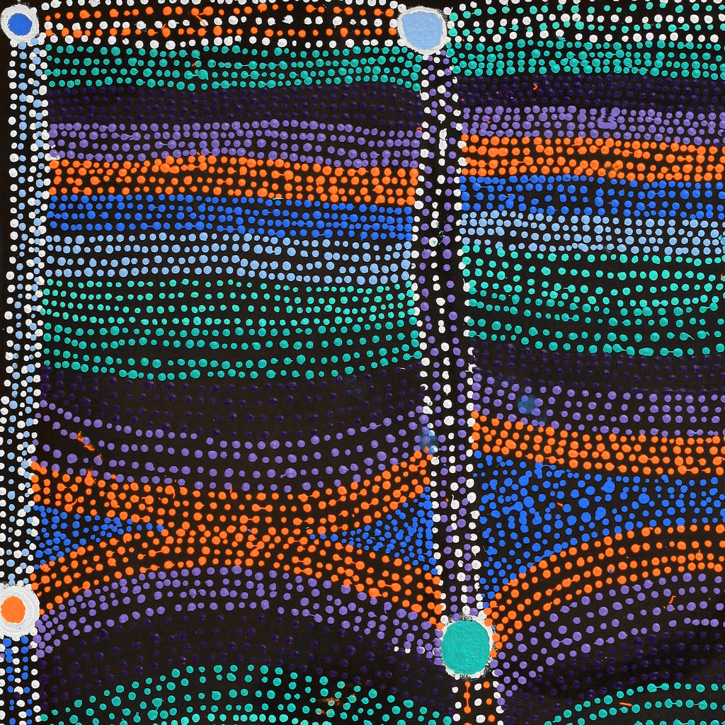 Aboriginal Artwork by Sheree Napurrurla Wayne, Lukarrara Jukurrpa (Desert Fringe-rush Seed Dreaming), 107x61cm