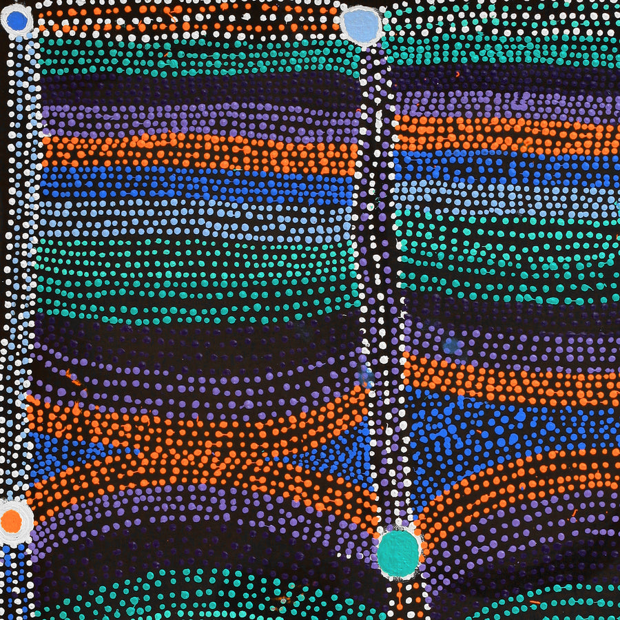 Aboriginal Artwork by Sheree Napurrurla Wayne, Lukarrara Jukurrpa (Desert Fringe-rush Seed Dreaming), 107x61cm