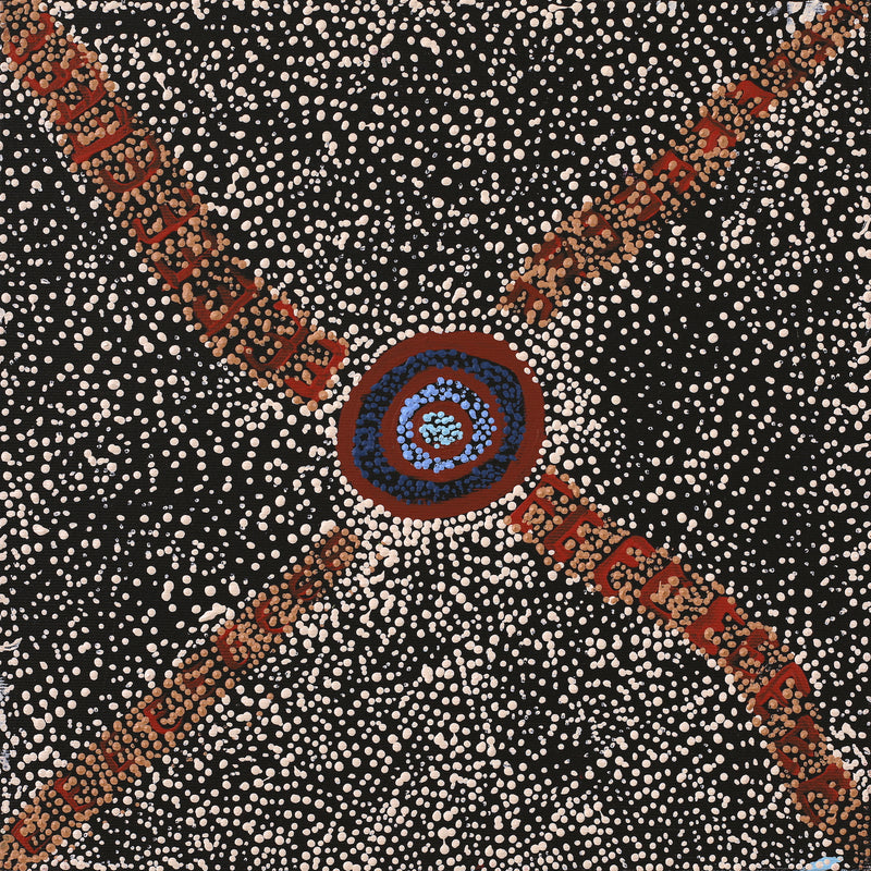 Aboriginal Artwork by Sheree Napurrurla Wayne, Lukarrara Jukurrpa (Desert Fringe-rush Seed Dreaming), 30x30cm