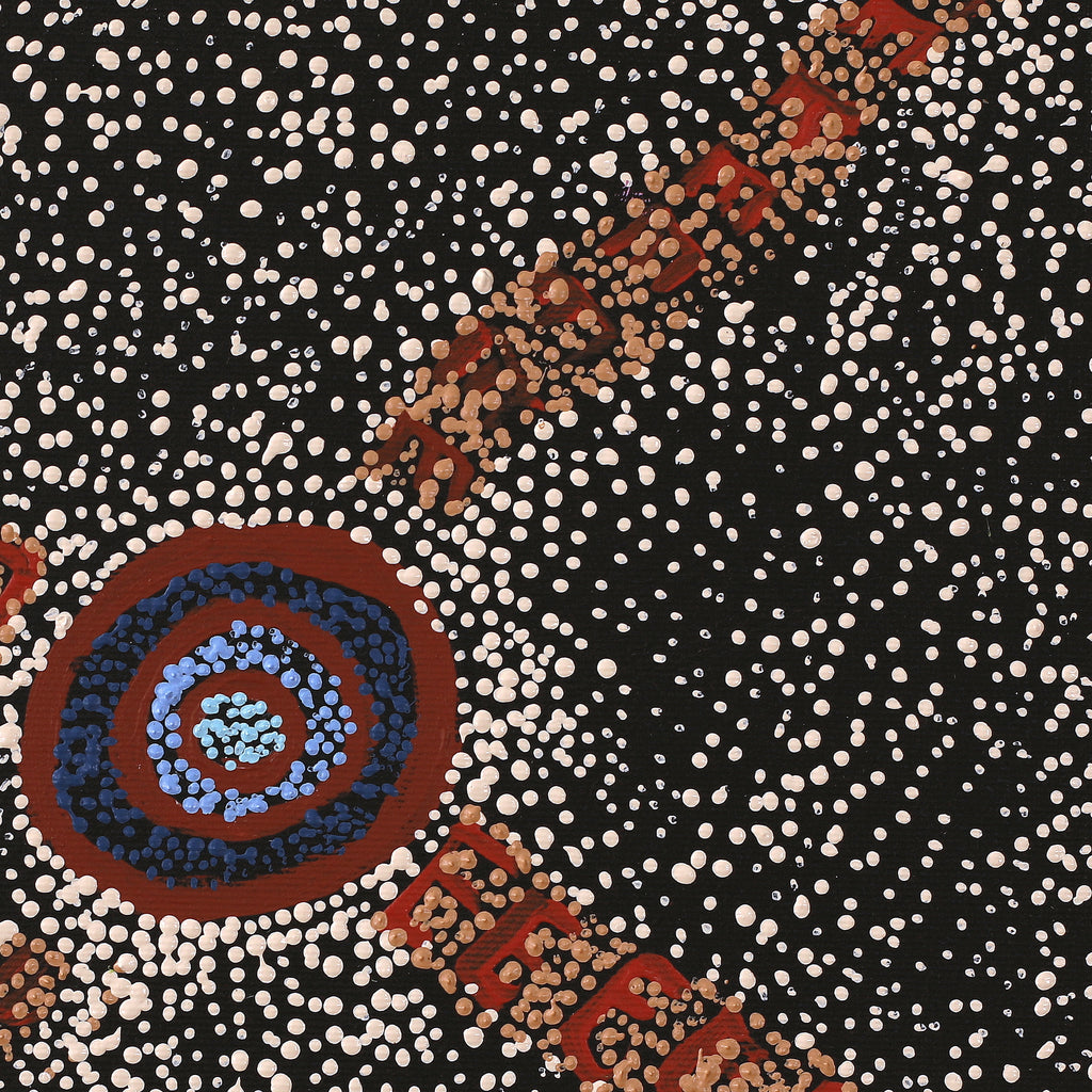 Aboriginal Artwork by Sheree Napurrurla Wayne, Lukarrara Jukurrpa (Desert Fringe-rush Seed Dreaming), 30x30cm