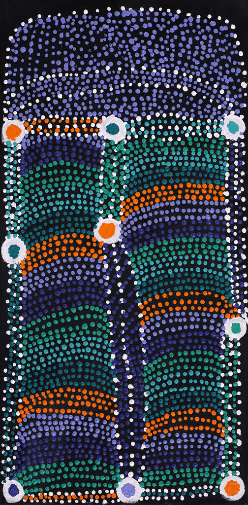 Aboriginal Artwork by Sheree Napurrurla Wayne, Lukarrara Jukurrpa (Desert Fringe-rush Seed Dreaming), 61x30cm