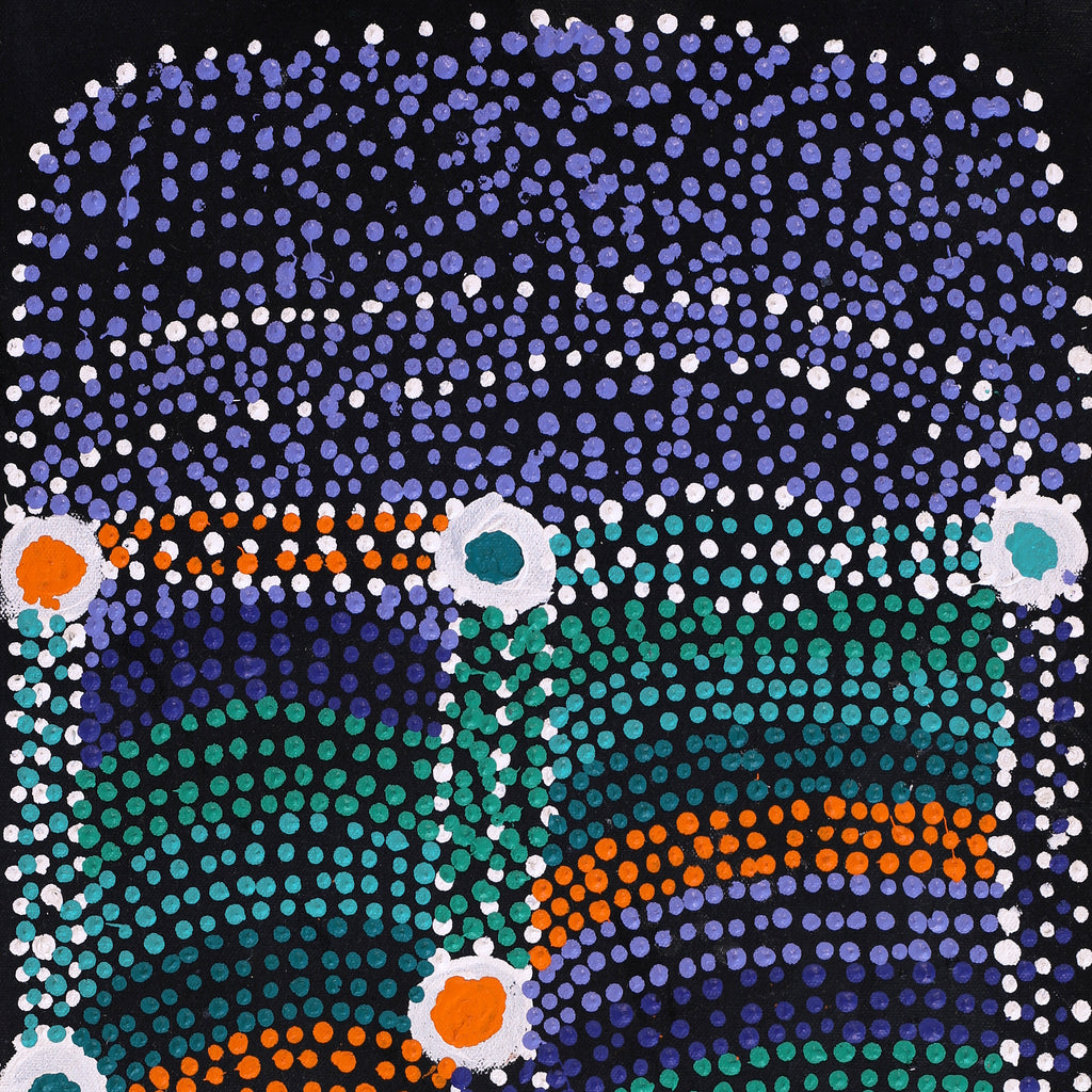 Aboriginal Artwork by Sheree Napurrurla Wayne, Lukarrara Jukurrpa (Desert Fringe-rush Seed Dreaming), 61x30cm