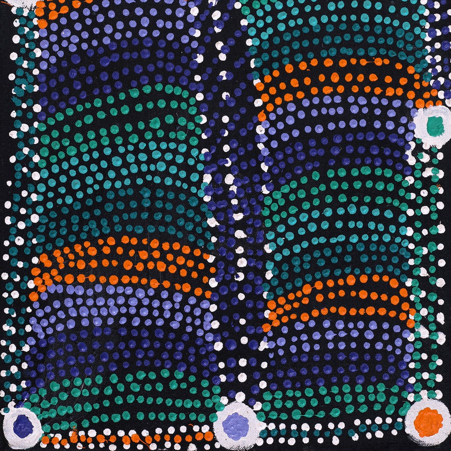Aboriginal Artwork by Sheree Napurrurla Wayne, Lukarrara Jukurrpa (Desert Fringe-rush Seed Dreaming), 61x30cm