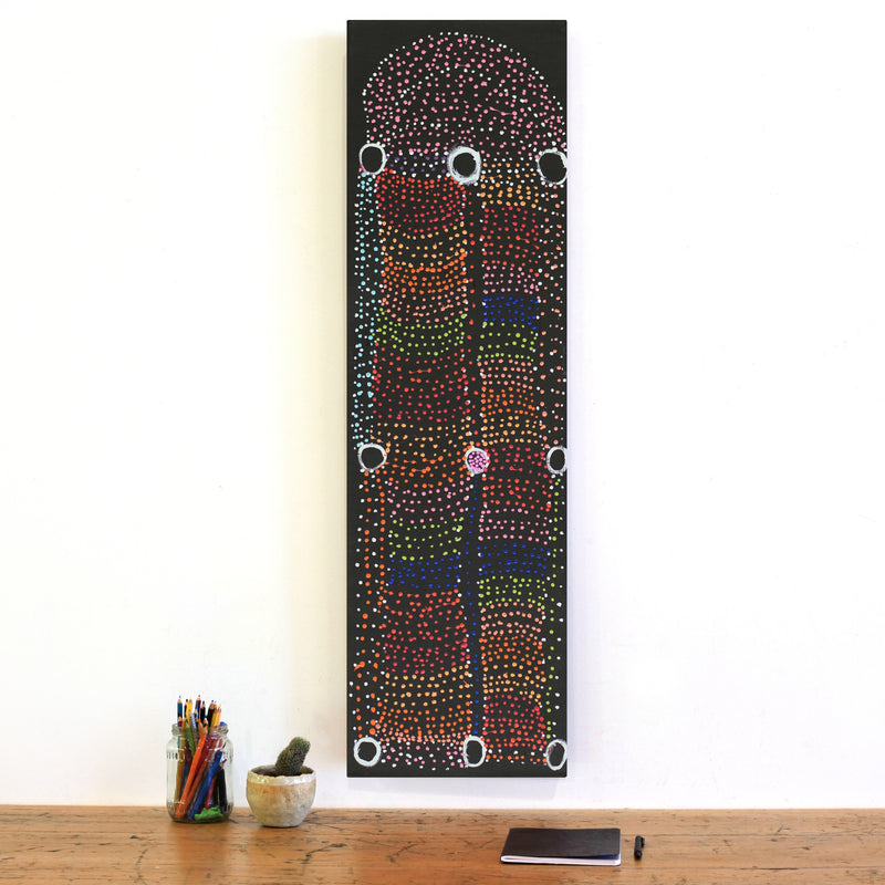 Aboriginal Artwork by Sheree Napurrurla Wayne, Lukarrara Jukurrpa (Desert Fringe-rush Seed Dreaming), 107x30cm
