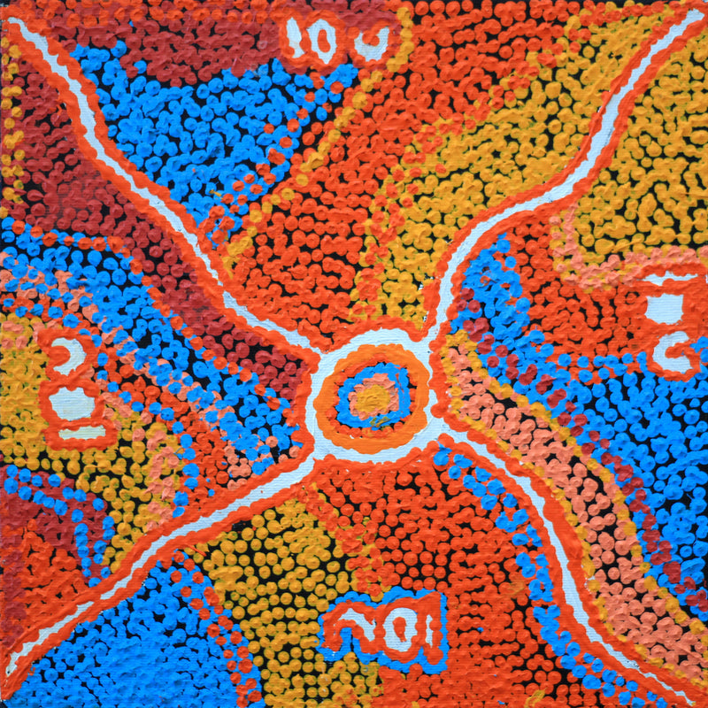 Aboriginal Artwork by Sheree Napurrurla Wayne, Karnta Jukurrpa Lukarrara Jukurrpa (Desert Fringe-rush Seed Dreaming), 30x30cm
