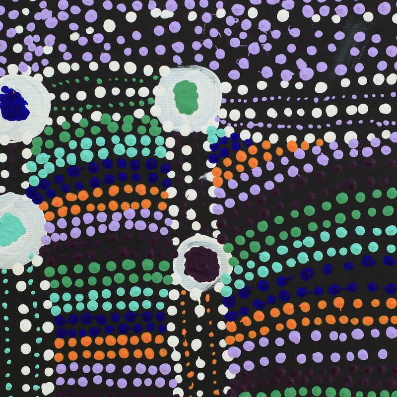 Aboriginal Artwork by Sheree Napurrurla Wayne, Lukarrara Jukurrpa (Desert Fringe-rush Seed Dreaming), 30x30cm