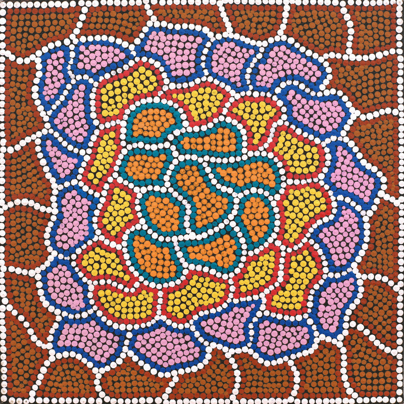 Aboriginal Artwork by Sherise Nangala Abbott, Watiya-warnu Jukurrpa (Seed Dreaming), 30x30cm