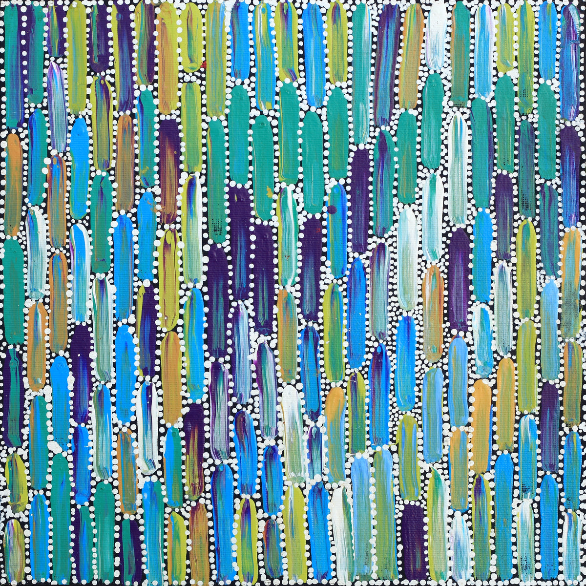 Aboriginal Art by Shakira Pitjara Patrick, Yarla Jukurrpa (Bush Potato Dreaming) - Cockatoo Creek, 30x30cm - ART ARK®