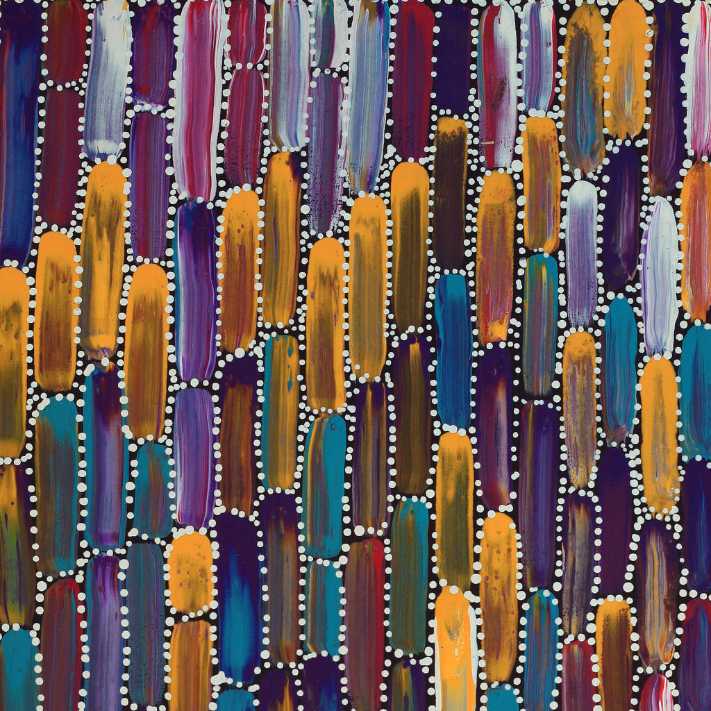 Aboriginal Art by Shakira Pitjara Patrick, Yarla Jukurrpa (Bush Potato Dreaming) - Cockatoo Creek, 61x30cm - ART ARK®