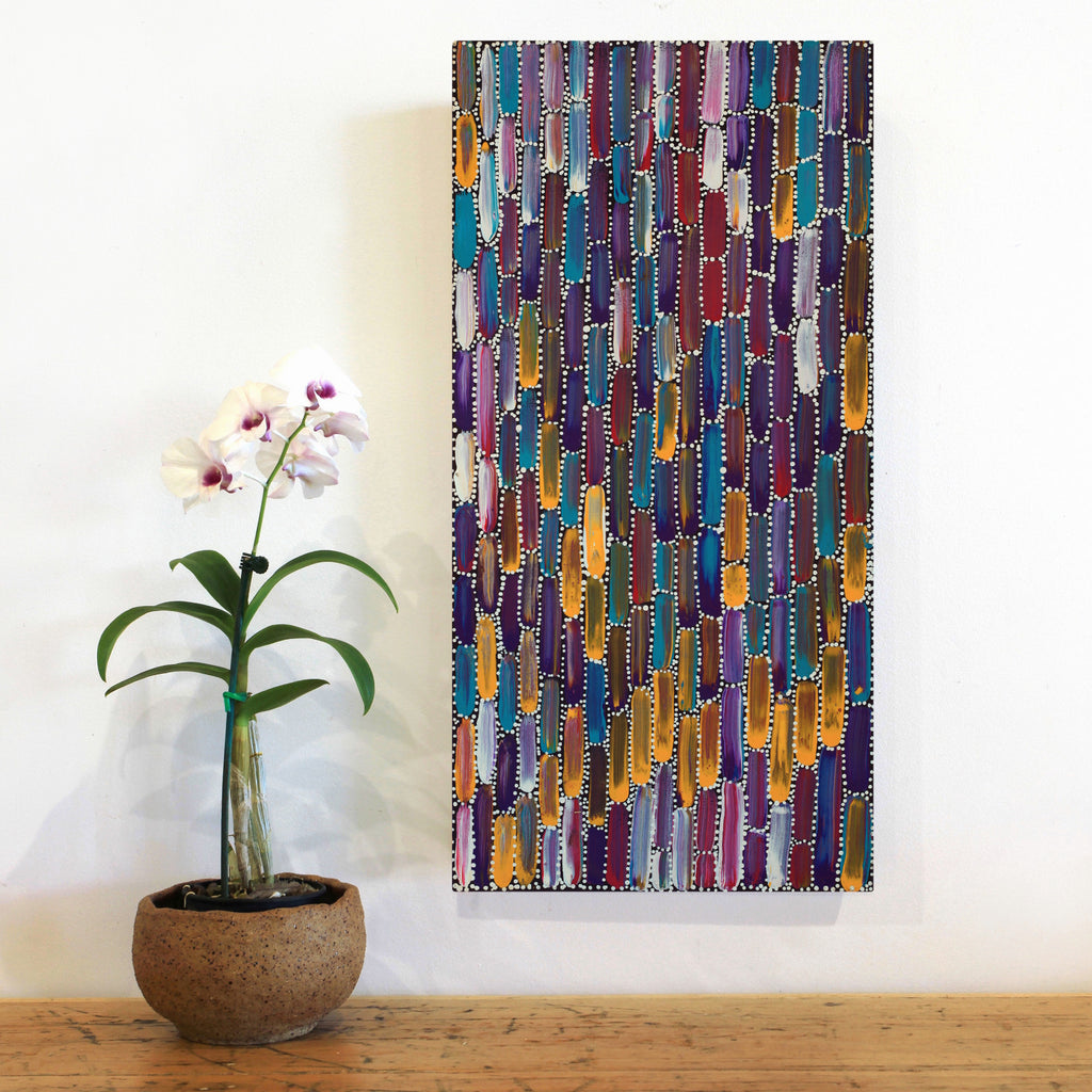 Aboriginal Artwork by Shakira Pitjara Patrick, Yarla Jukurrpa (Bush Potato Dreaming) - Cockatoo Creek, 61x30cm