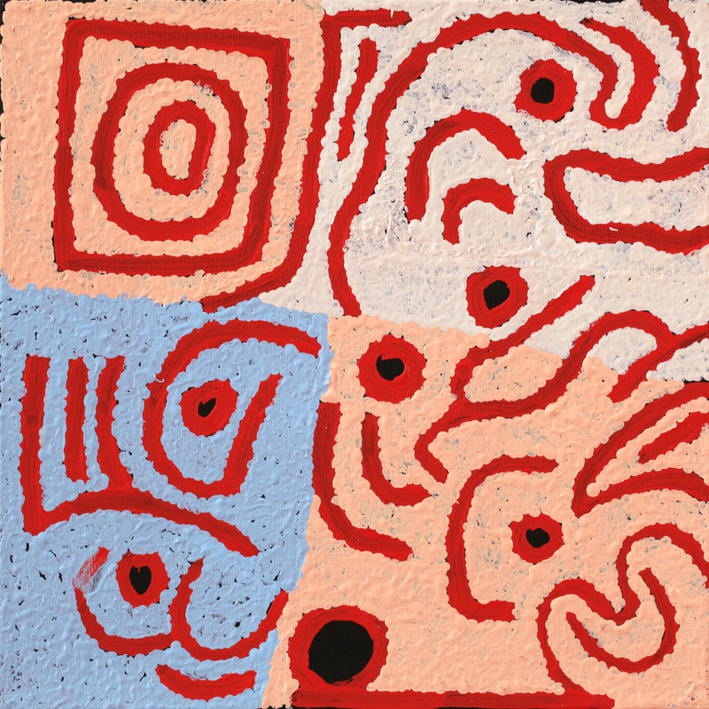Aboriginal Artwork by Shaimaya Nampijinpa Brown, Luurnpa Jukurrpa (Kingfisher Dreaming) - Lake MacKay, 30x30cm