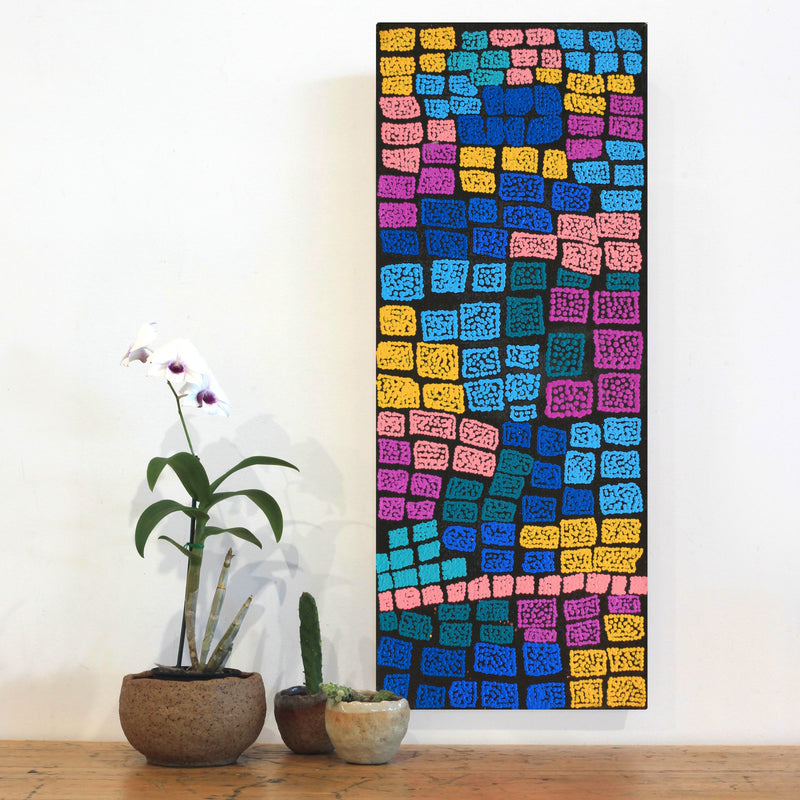 Aboriginal Artwork by Shimayla Nampijinpa Turner, Pamapardu Jukurrpa (Flying Ant Dreaming) - Warntungurru, 76x30cm