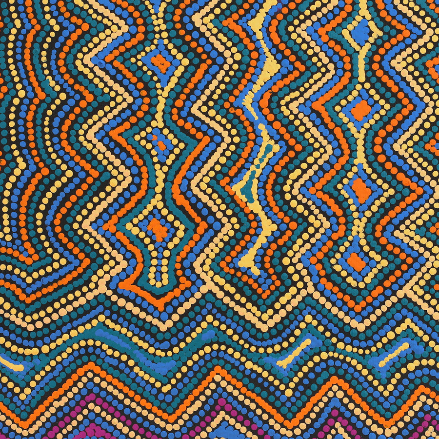 Aboriginal Artwork by Shirley Nampijinpa Turner, Pikilyi Jukurrpa (Vaughan Springs Dreaming), 40x40cm