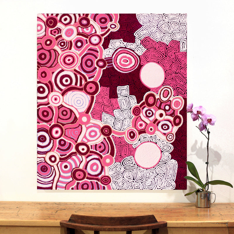 Aboriginal Artwork by Shonelle Napurrurla Stafford, Lukarrara Jukurrpa, 107x91cm