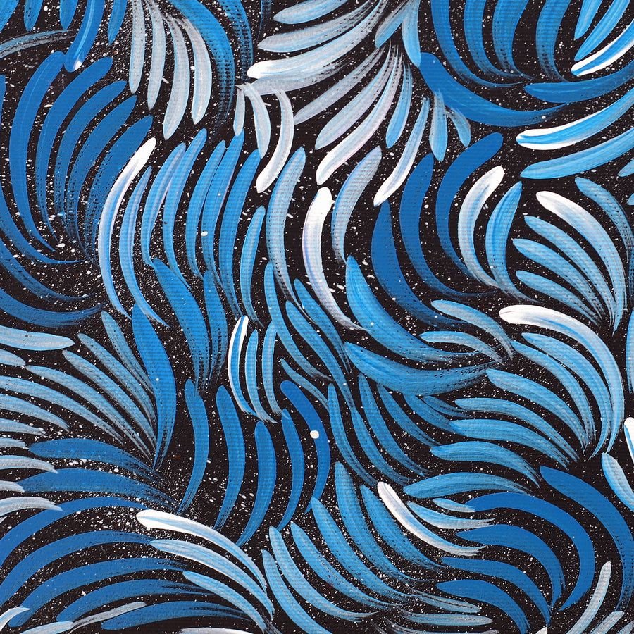 Aboriginal Artwork by Shonelle Napurrurla Stafford, Lukarrara Jukurrpa (Desert Fringe-rush Seed Dreaming), 30x30cm