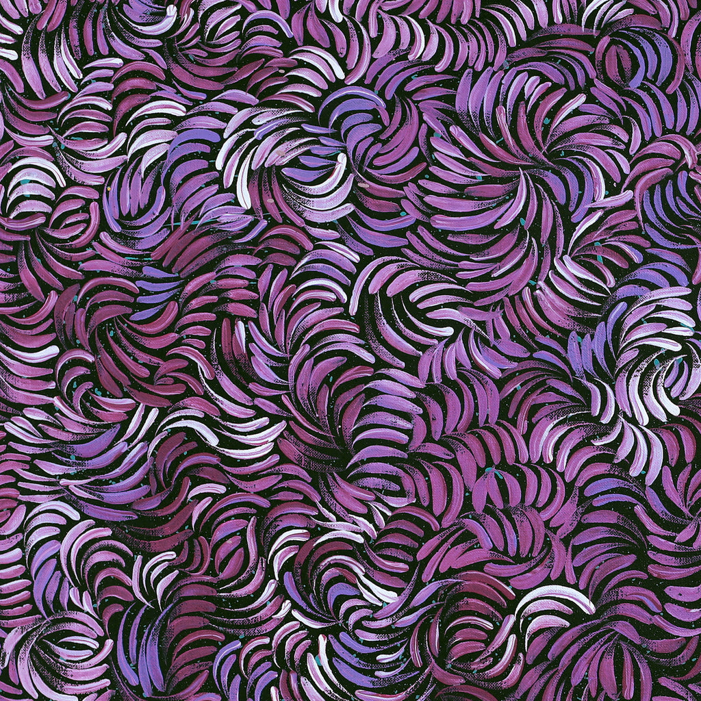 Aboriginal Artwork by Shonelle Napurrurla Stafford, Lukarrara Jukurrpa (Desert Fringe-rush Seed Dreaming), 61x61cm