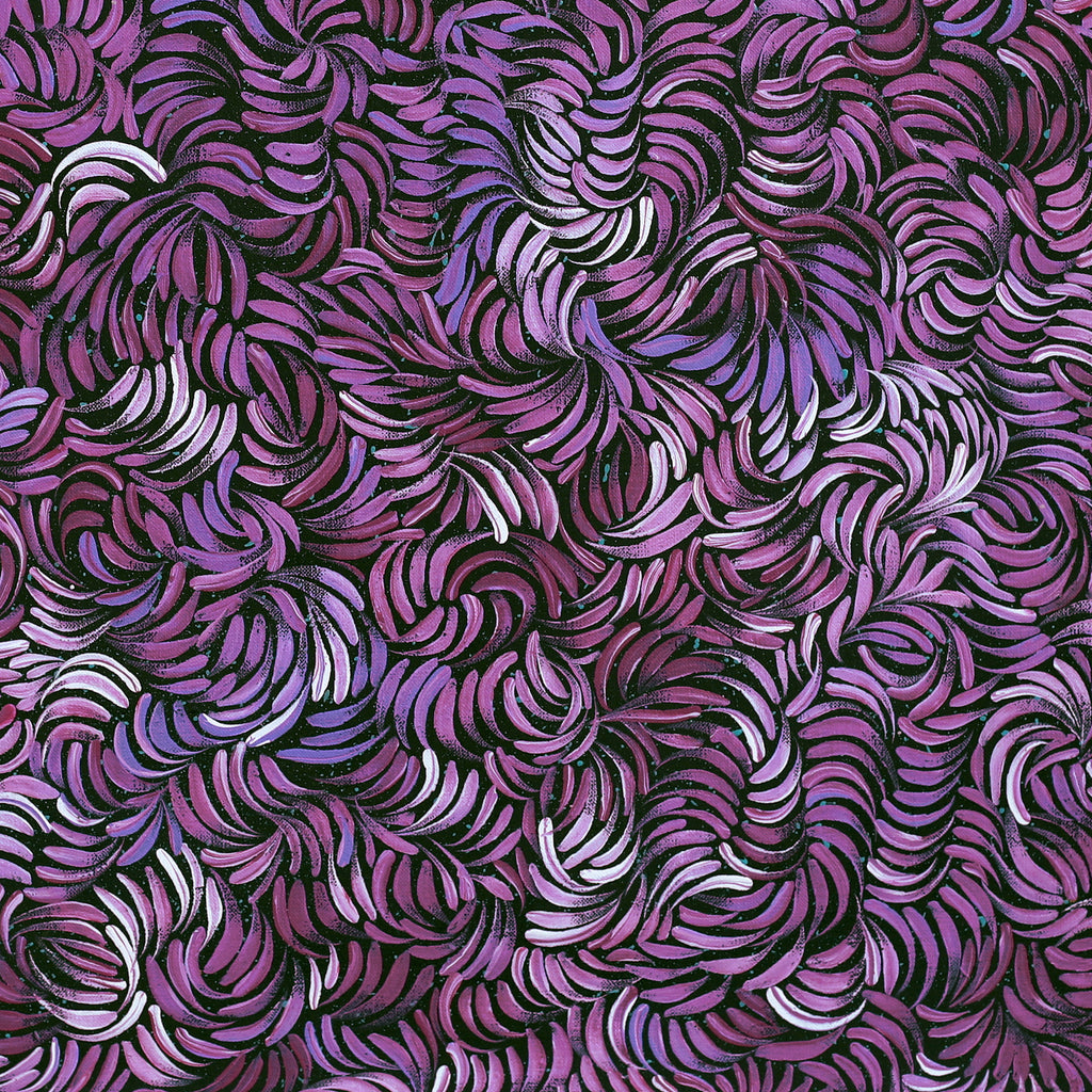 Aboriginal Artwork by Shonelle Napurrurla Stafford, Lukarrara Jukurrpa (Desert Fringe-rush Seed Dreaming), 61x61cm