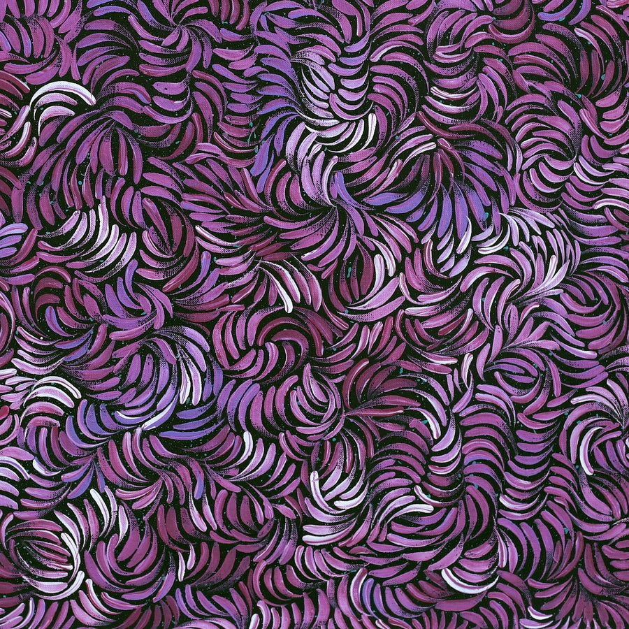 Aboriginal Artwork by Shonelle Napurrurla Stafford, Lukarrara Jukurrpa (Desert Fringe-rush Seed Dreaming), 61x61cm