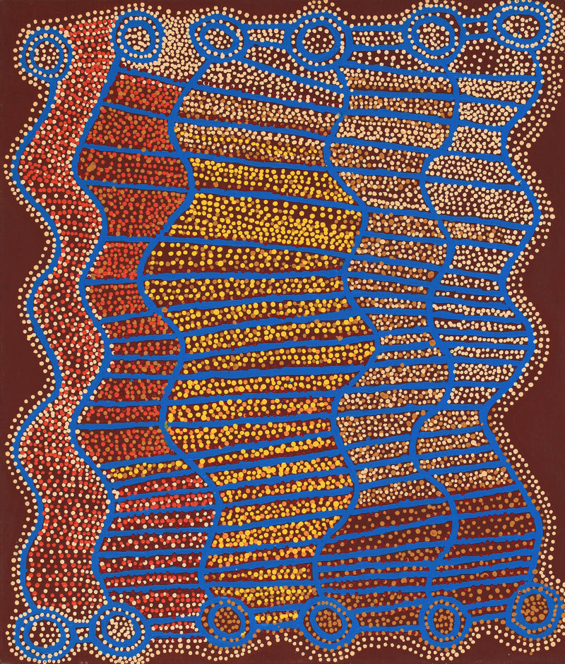 Aboriginal Artwork by Shorty Jangala Robertson, Ngapa Jukurrpa (Water Dreaming) - Puyurru, 107x91cm
