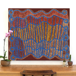 Aboriginal Art by Shorty Jangala Robertson, Ngapa Jukurrpa (Water Dreaming) - Puyurru, 107x91cm - ART ARK®