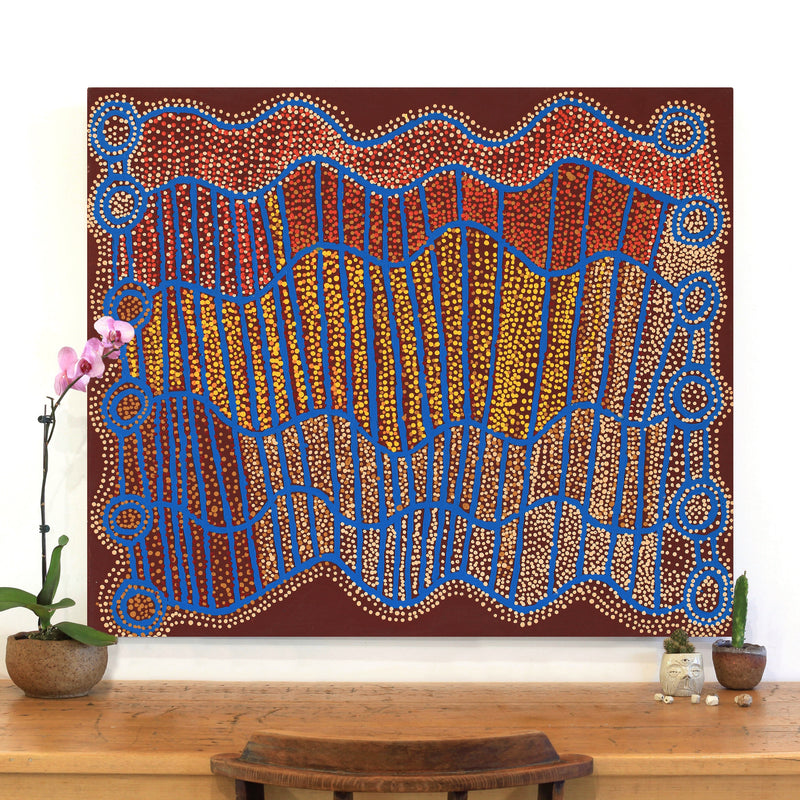 Aboriginal Artwork by Shorty Jangala Robertson, Ngapa Jukurrpa (Water Dreaming) - Puyurru, 107x91cm