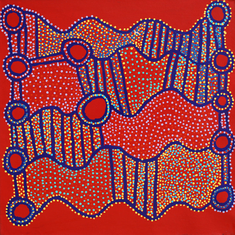 Aboriginal Artwork by Shorty Jangala Robertson, Ngapa Jukurrpa (Water Dreaming) - Puyurru, 76x76cm