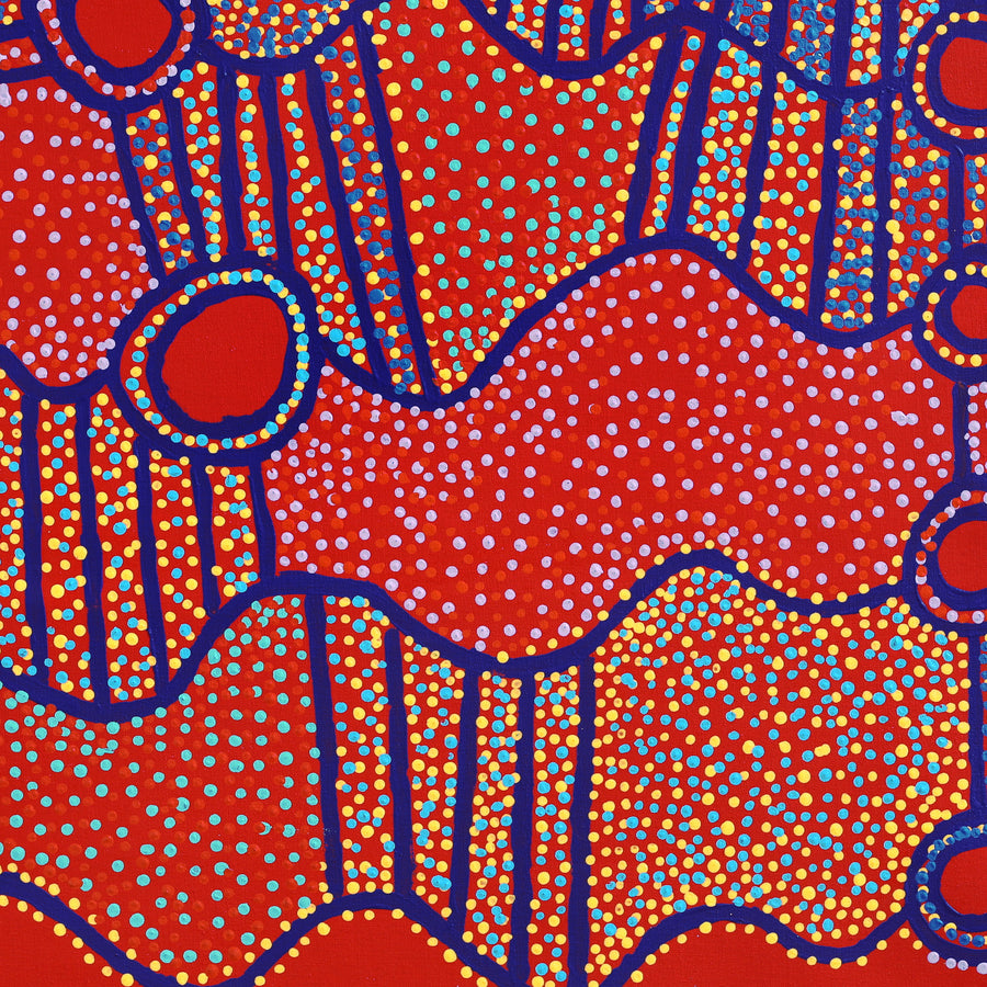 Aboriginal Artwork by Shorty Jangala Robertson, Ngapa Jukurrpa (Water Dreaming) - Puyurru, 76x76cm