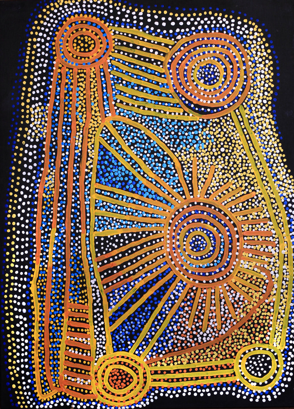 Aboriginal Artwork by Shorty Jangala Robertson, Ngapa Jukurrpa (Water Dreaming) - Puyurru, 107x76cm