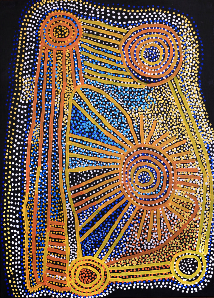 Aboriginal Artwork by Shorty Jangala Robertson, Ngapa Jukurrpa (Water Dreaming) - Puyurru, 107x76cm