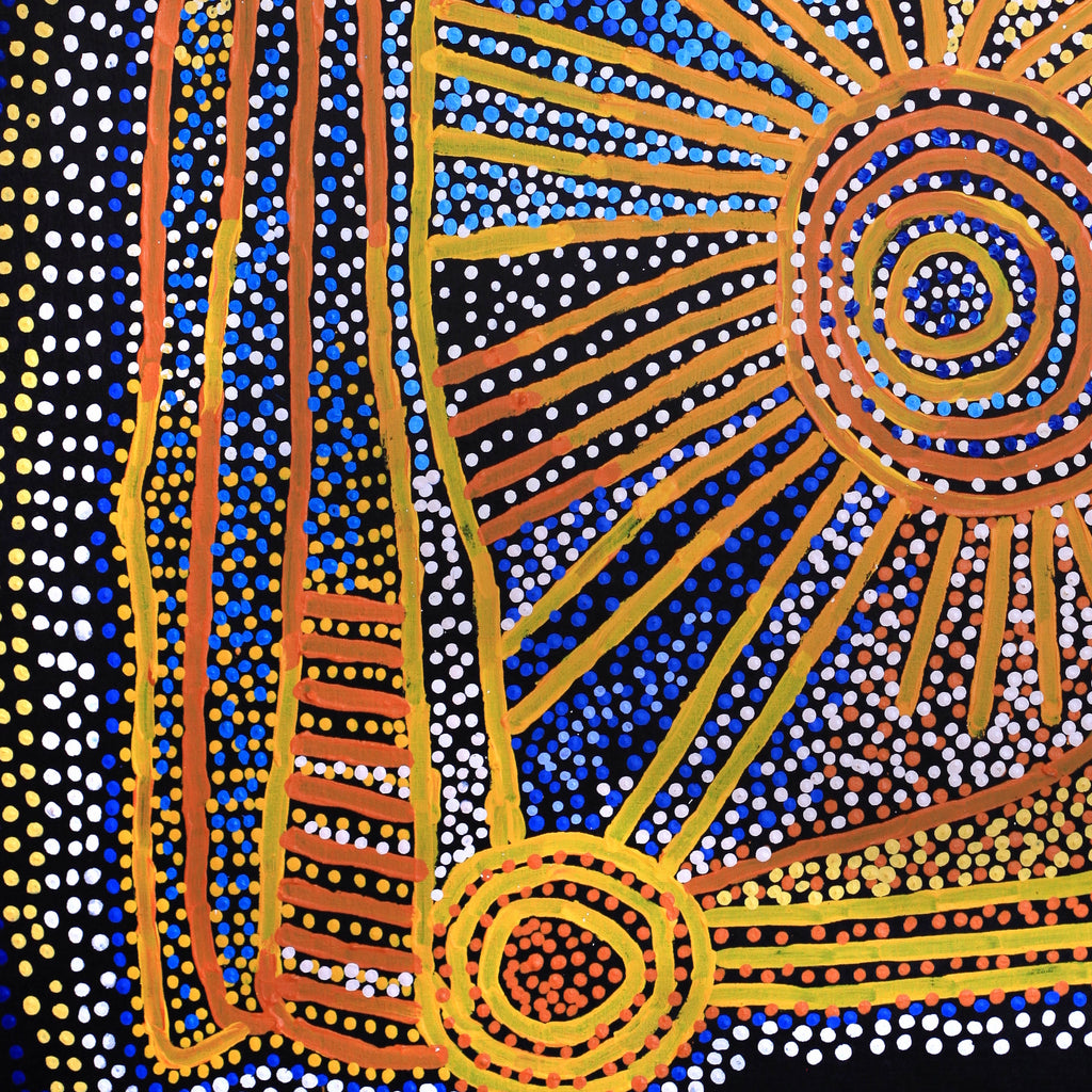 Aboriginal Artwork by Shorty Jangala Robertson, Ngapa Jukurrpa (Water Dreaming) - Puyurru, 107x76cm