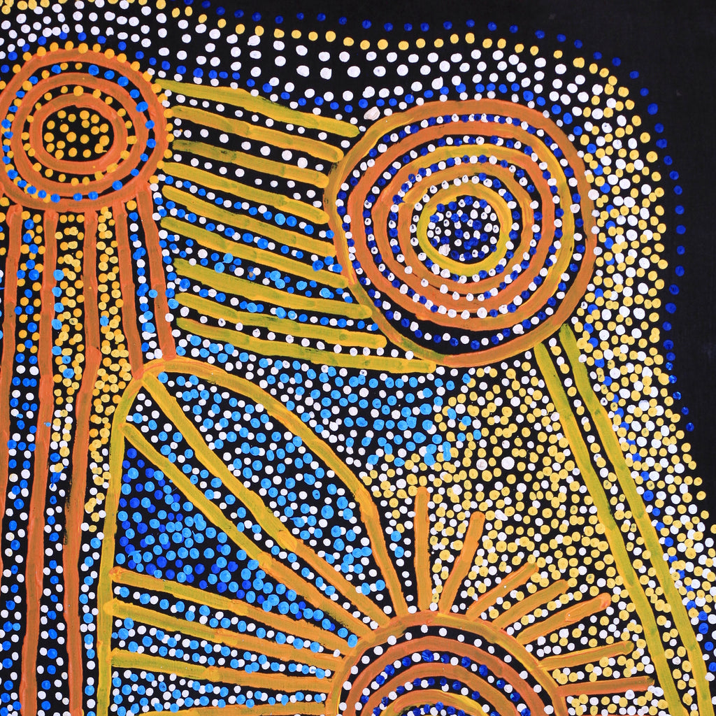 Aboriginal Artwork by Shorty Jangala Robertson, Ngapa Jukurrpa (Water Dreaming) - Puyurru, 107x76cm