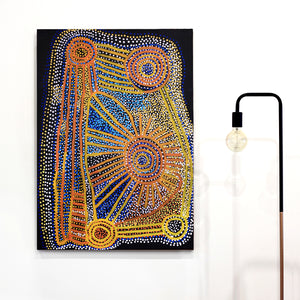 Aboriginal Artwork by Shorty Jangala Robertson, Ngapa Jukurrpa (Water Dreaming) - Puyurru, 107x76cm - ART ARK®