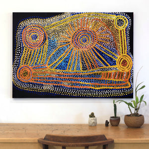Aboriginal Artwork by Shorty Jangala Robertson, Ngapa Jukurrpa (Water Dreaming) - Puyurru, 107x76cm - ART ARK®