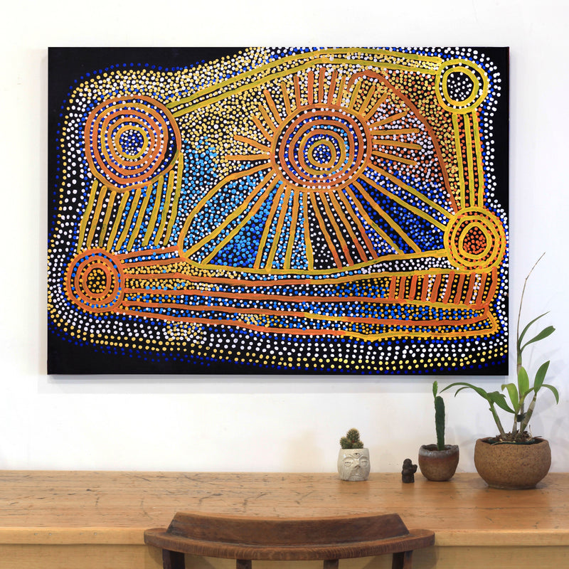 Aboriginal Artwork by Shorty Jangala Robertson, Ngapa Jukurrpa (Water Dreaming) - Puyurru, 107x76cm