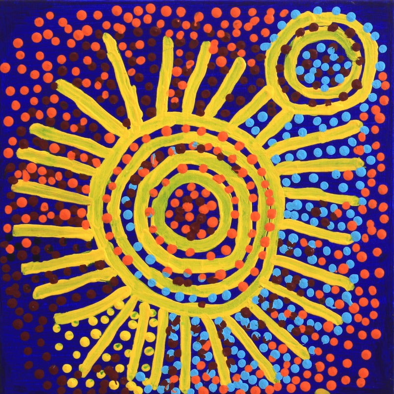 Aboriginal Artwork by Shorty Jangala Robertson, Ngapa Jukurrpa (Water Dreaming) - Puyurru, 30x30cm