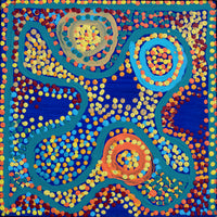 Aboriginal Artwork by Shorty Jangala Robertson, Ngapa Jukurrpa (Water Dreaming) - Puyurru, 30x30cm