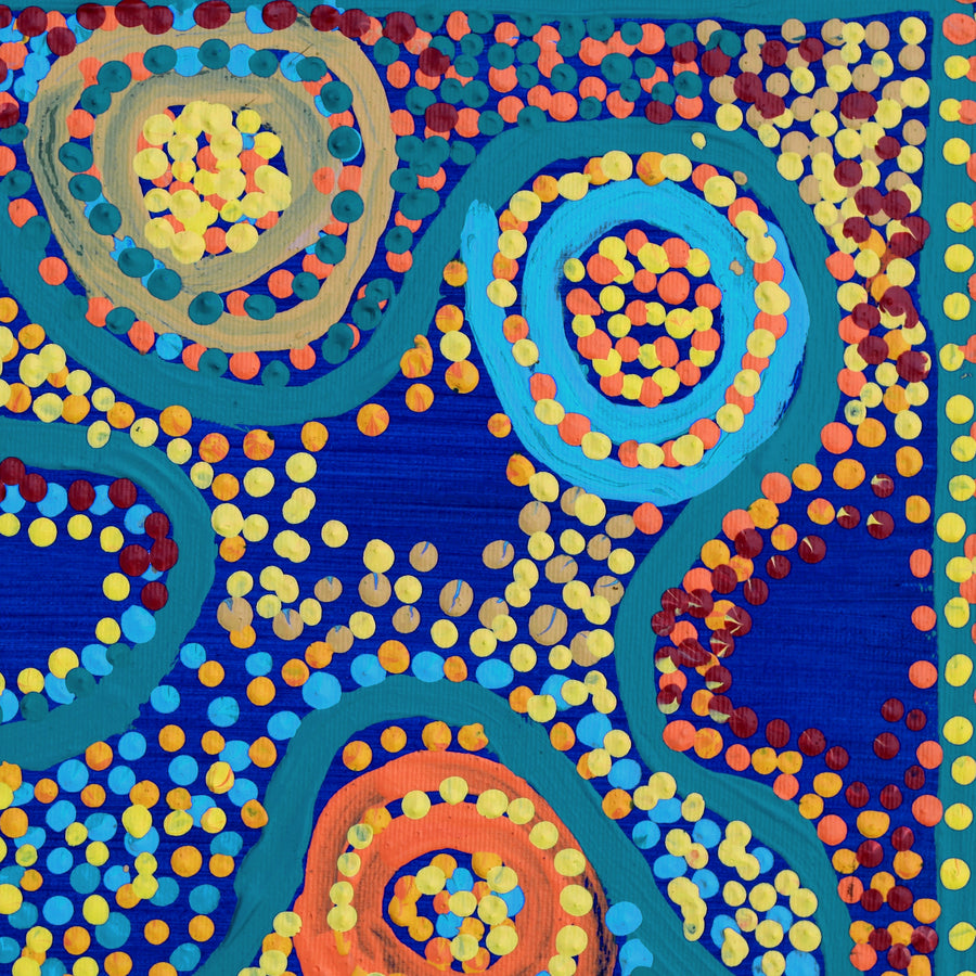 Aboriginal Artwork by Shorty Jangala Robertson, Ngapa Jukurrpa (Water Dreaming) - Puyurru, 30x30cm