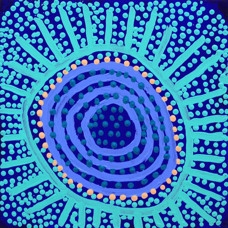 Aboriginal Artwork by Shorty Jangala Robertson, Ngapa Jukurrpa (Water Dreaming) - Puyurru, 30x30cm