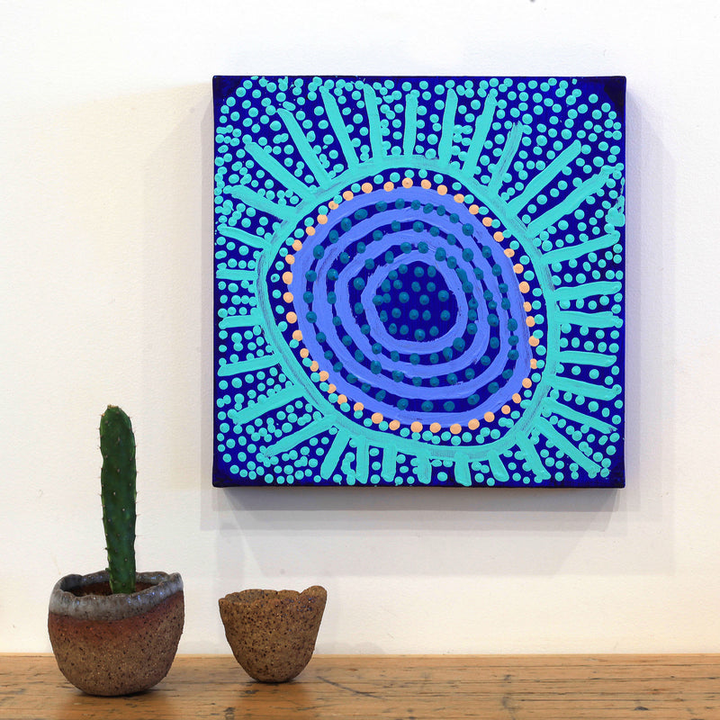 Aboriginal Artwork by Shorty Jangala Robertson, Ngapa Jukurrpa (Water Dreaming) - Puyurru, 30x30cm