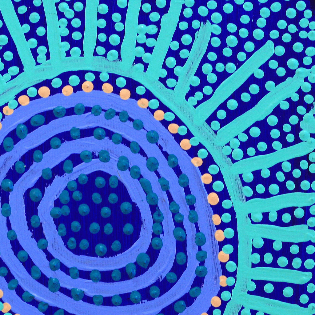 Aboriginal Artwork by Shorty Jangala Robertson, Ngapa Jukurrpa (Water Dreaming) - Puyurru, 30x30cm
