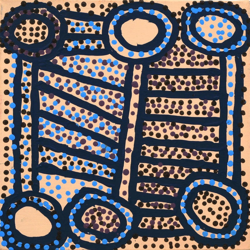 Aboriginal Artwork by Shorty Jangala Robertson, Ngapa Jukurrpa (Water Dreaming) - Puyurru, 30.5x30.5cm