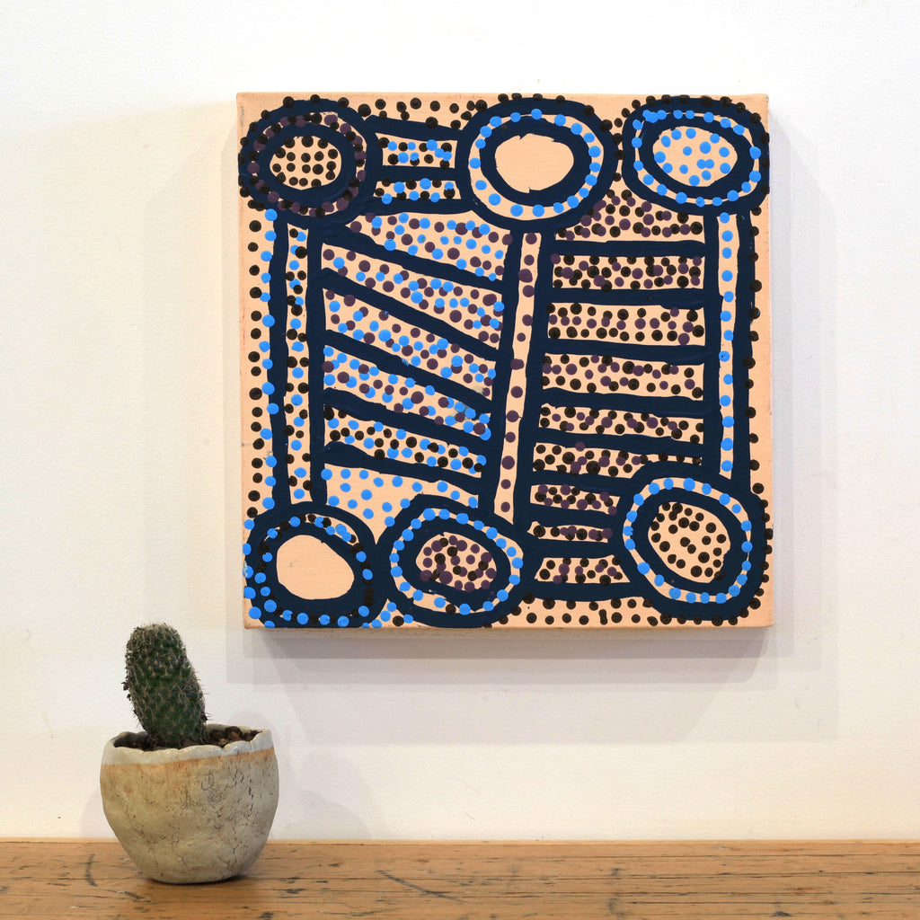Aboriginal Artwork by Shorty Jangala Robertson, Ngapa Jukurrpa (Water Dreaming) - Puyurru, 30.5x30.5cm