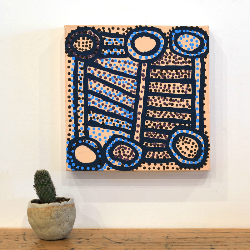 Aboriginal Artwork by Shorty Jangala Robertson, Ngapa Jukurrpa (Water Dreaming) - Puyurru, 30.5x30.5cm