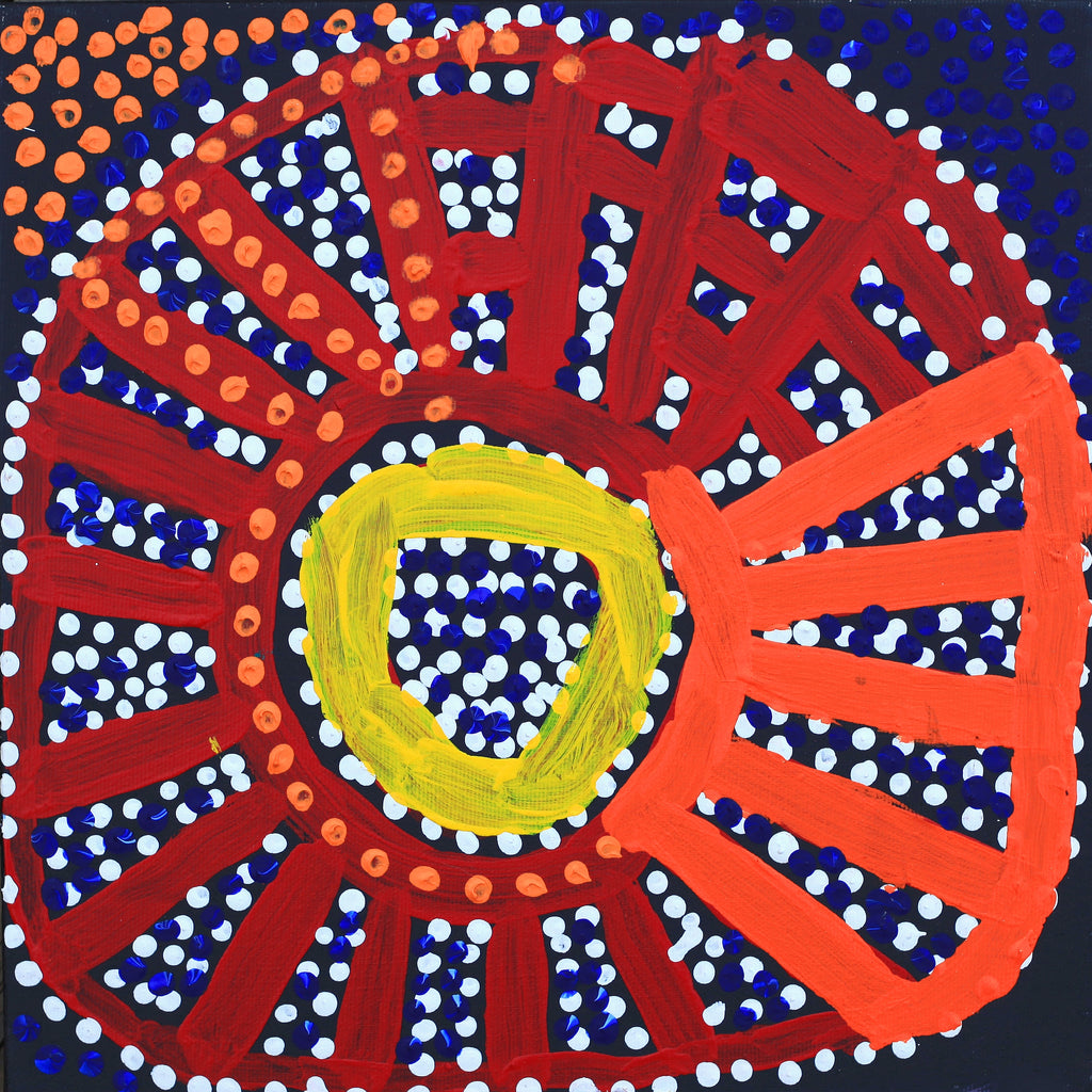 Aboriginal Art by Shorty Jangala Robertson, Ngapa Jukurrpa (Water Dreaming) - Puyurru, 30x30cm - ART ARK®
